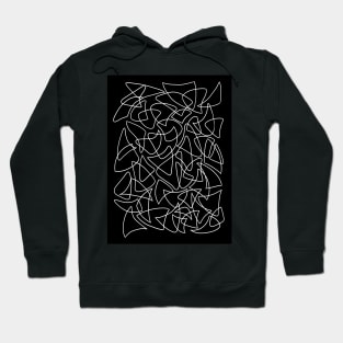 Abstract Overlapping Shapes, Drawing, White on Black Hoodie